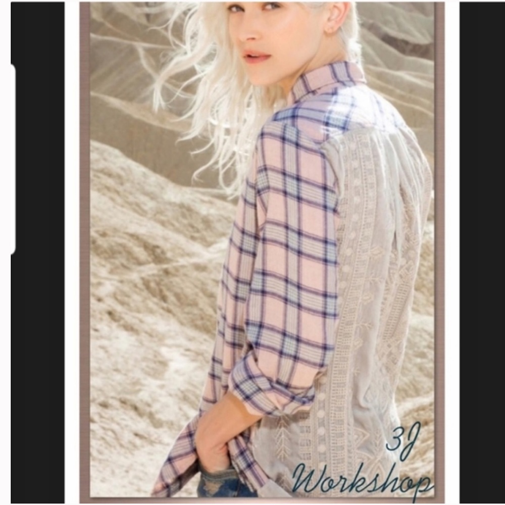 Johnny Was Pink and Gray Plaid Blouse